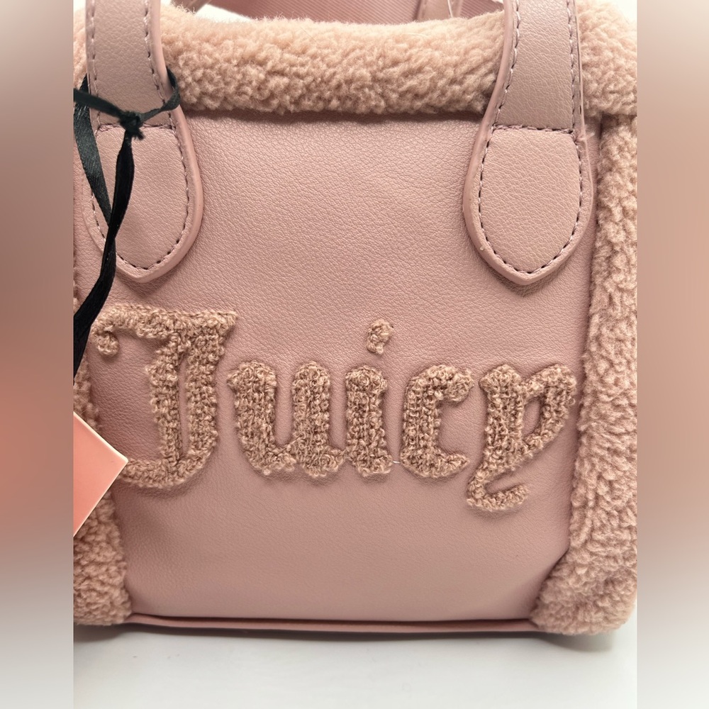 Juicy Couture Women’s Dusty Blush Sherpa  Silver Lining Mini Tote Crossbody OS - Picture 2 of 13